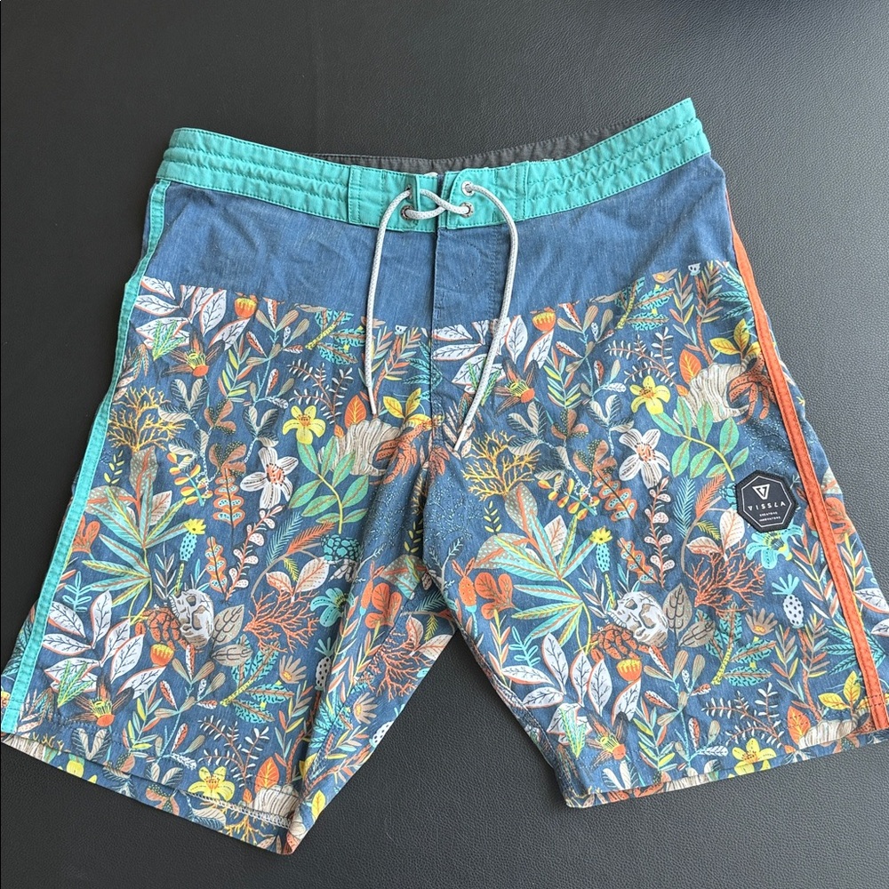 VISSLA Upcycle Coconut Swim Shorts - Blue, Yellow, and Orange Men’s Size 32